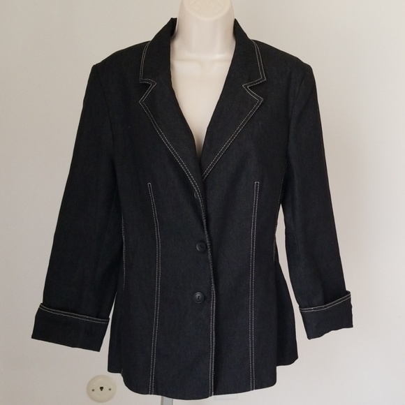 Black Denim Women's Long Sleeve Button Down Jacket - Picture 1 of 8